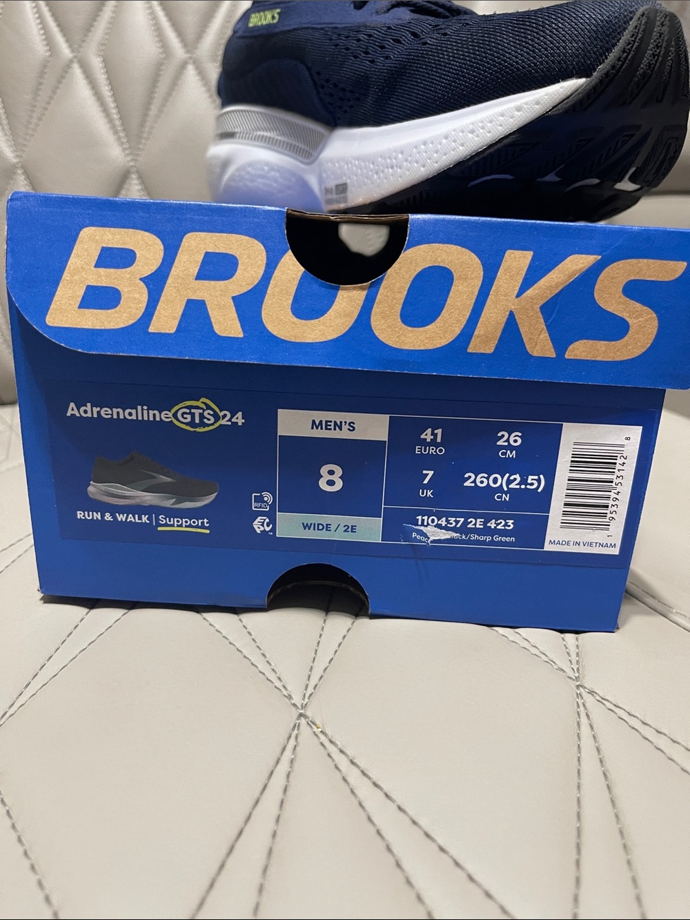 Brooks Men's Adrenaline GTS 24 Navy with Black and Lime - Picture 2 of 12